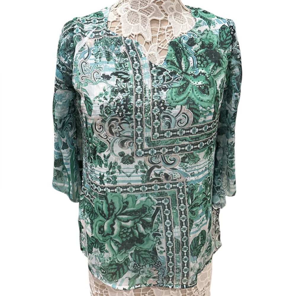 Level Eight Rhinestone Green Blouse sz M